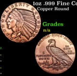 1oz .999 Fine Copper Bullion Round - Indian Gold Coin Style Grades Ungraded