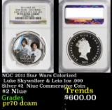 NGC 2011 Star Wars Colorized Luke Skywalker & Leia 1oz .999 Silver $2  Niue Commerative Coin Proof p