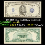 1934D $5 Blue Seal Silver Certificate Grades Choice AU