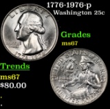 1776-1976-p Washington Quarter 25c Grades GEM++ Unc