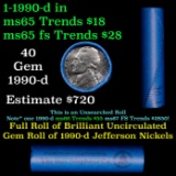 BU Shotgun Jefferson 5c roll, 1990-d 40 pcs Bell Telephone Company $2 Nickel Wrapper 15