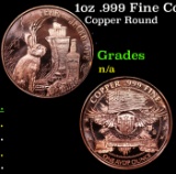 1oz .999 Fine Copper Bullion Round - Jackalope Style Grades Ungraded