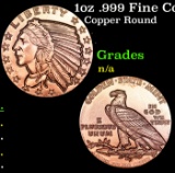 1oz .999 Fine Copper Bullion Round - Indian Gold Coin Style Grades Ungraded