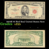 1953B $5 Red Seal United States Note Grades vf+