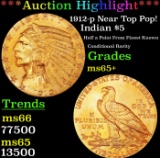 ***Major Highlight*** 1912-p Gold Indian Half Eagle Near Top Pop! $5 GEM+ Unc USCG (fc)