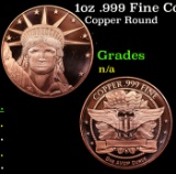 1oz .999 Fine Copper Bullion Round - Statue of Liberty Style Grades Ungraded