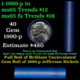 BU Shotgun Jefferson 5c roll, 1990-p 40 pcs Bank $2 Nickel Wrapper