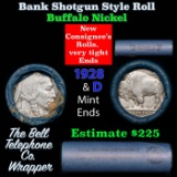 Buffalo Nickel Shotgun Roll in Old Bank Style 'Bell Telephone' Wrapper 1928 & d Mint Ends