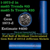 BU Shotgun Jefferson 5c roll, 1973-d 40 pcs Bell Telephone Co $2 Nickel Wrapper