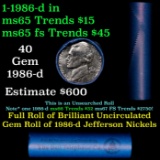 BU Shotgun Jefferson 5c roll, 1986-d 40 pcs Bank $2 Nickel Wrapper
