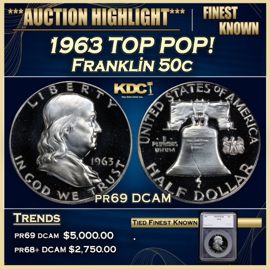 *Highlight* 1963 Proof Franklin Half Dollar TOP POP! 50c pr69 DCAM SEGS (fc)