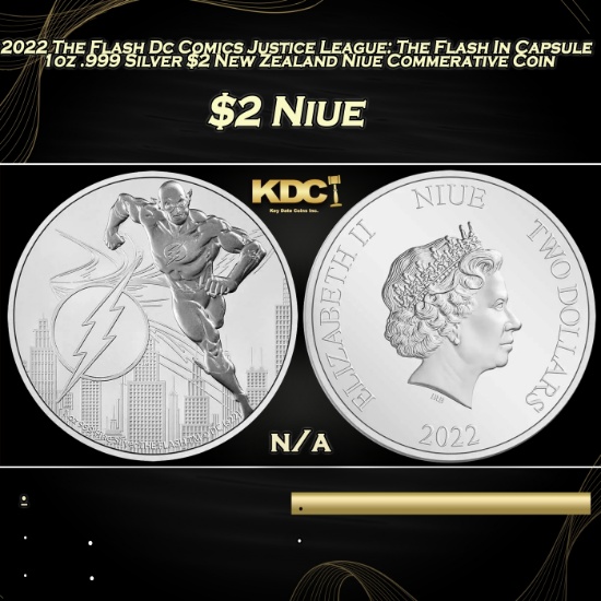 2022 The Flash Dc Comics Justice League: The Flash In Capsule 1oz .999 Silver $2 New Zealand Niue Co