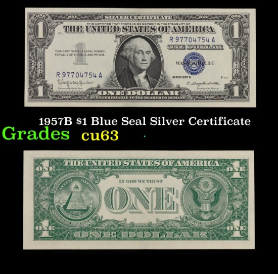 1957B $1 Blue Seal Silver Certificate Grades Select CU