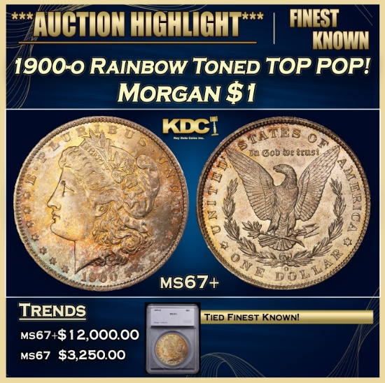 *Highlight* 1900-o Morgan Dollar Rainbow Toned TOP POP! $1 ms67+ SEGS (fc)