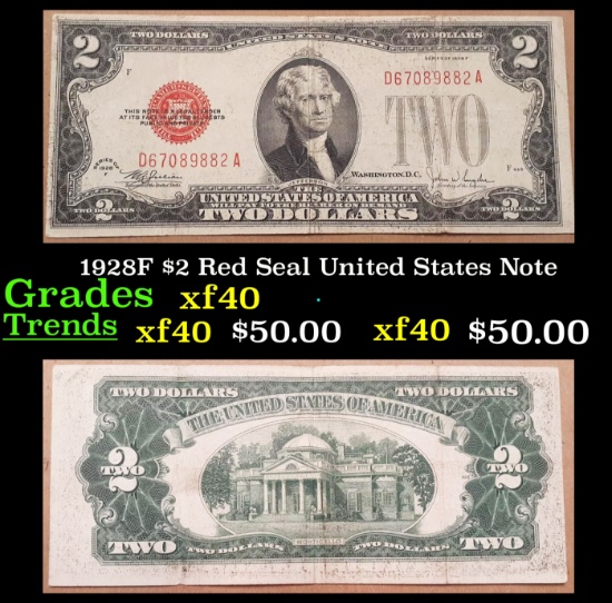 1928F $2 Red Seal United States Note Grades xf