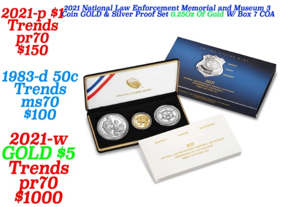 ***Major Highlight*** 2021 National Law Enforcement Memorial and Museum 3 Coin GOLD & Silver Proof S