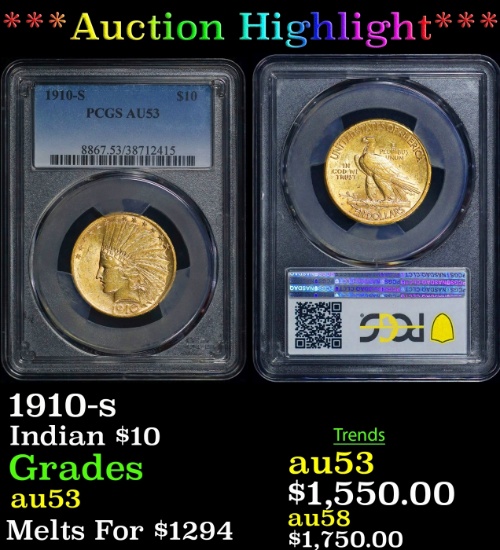 *Highlight* PCGS 1910-s Gold Indian Eagle $10 au53 PCGS (fc)