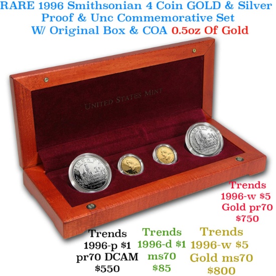 ***Major Highlight*** RARE 1996 Smithsonian 4 Coin GOLD & Silver Proof & Unc Commemorative Set W/ Or