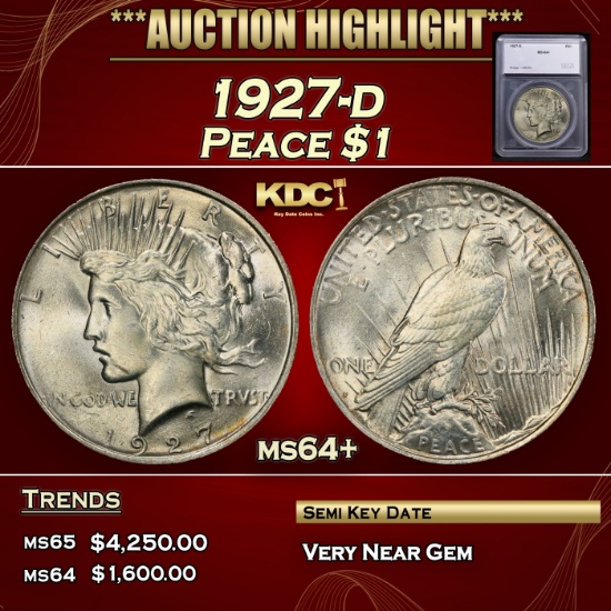 *Highlight* 1927-d Peace Dollar $1 ms64+ SEGS (fc)