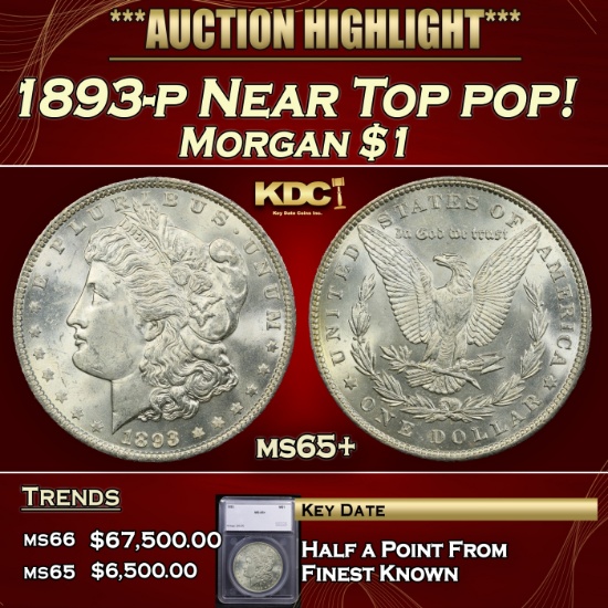*Highlight* 1893-p Morgan Dollar Near Top pop! $1 ms65+ SEGS (fc)