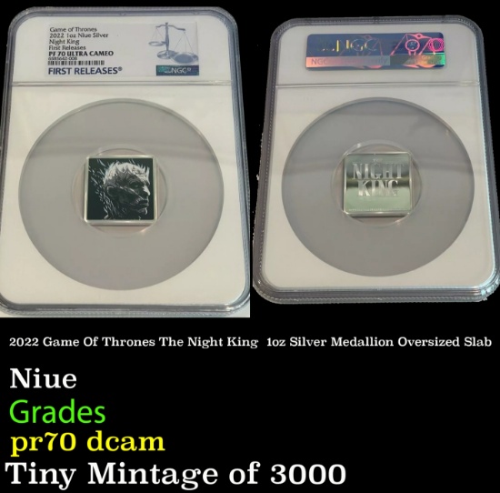 NGC  2022 Game Of Thrones The Night King  1oz Silver Medallion Oversized Slab Proof pr70 dcam NGC