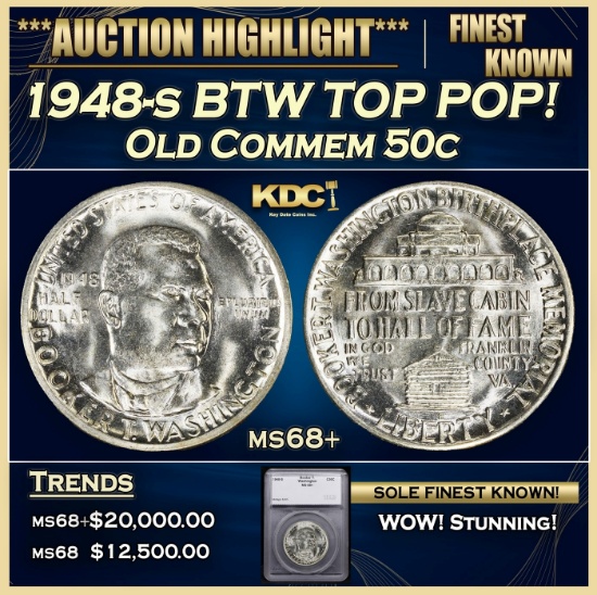 *Highlight* 1948-s BTW Old Commem Half Dollar TOP POP! 50c ms68+ SEGS (fc)