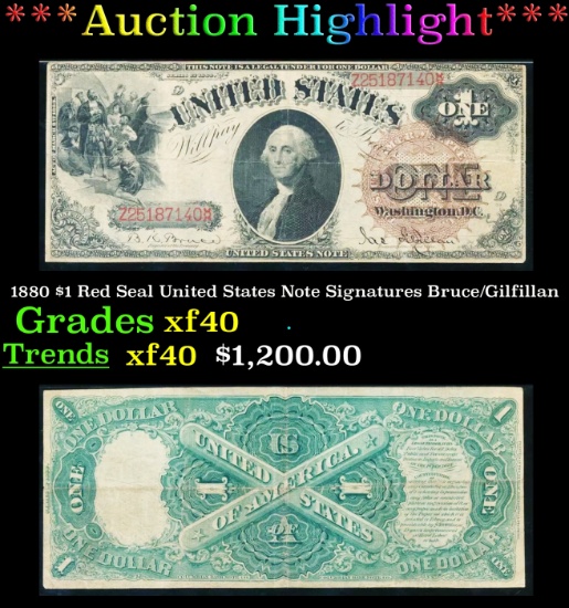 *Highlight* 1880 $1 Red Seal United States Note Grades xf Signatures Bruce/Gilfillan (fc)