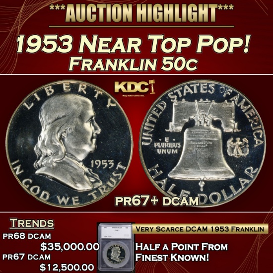 *Highlight* 1953 Proof Franklin Half Dollar Near Top Pop! 50c pr67+ dcam SEGS (fc)