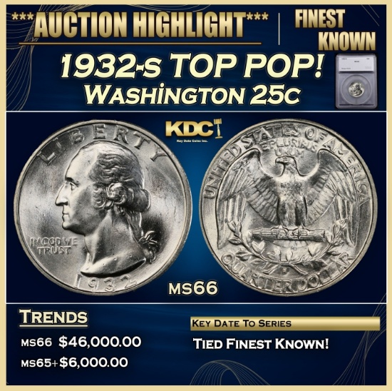 *Highlight* 1932-s Washington Quarter TOP POP! 25c ms66 SEGS (fc)