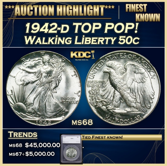 *Highlight* 1942-d Walking Liberty Half Dollar TOP POP! 50c ms68 SEGS (fc)