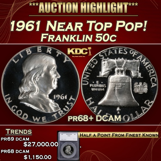 *Highlight* 1961 Proof Franklin Half Dollar Near Top Pop! 50c pr68+ DCAM SEGS (fc)