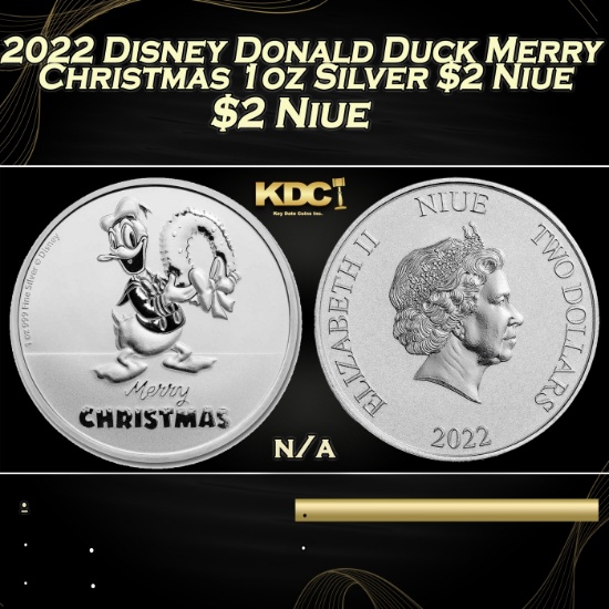 2022 Disney Donald Duck Merry Christmas 1oz Silver $2 Niue Grades Ungraded