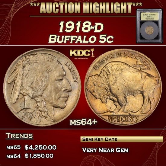 *Highlight* 1918-d Buffalo Nickel 5c Choice+ Unc USCG (fc)