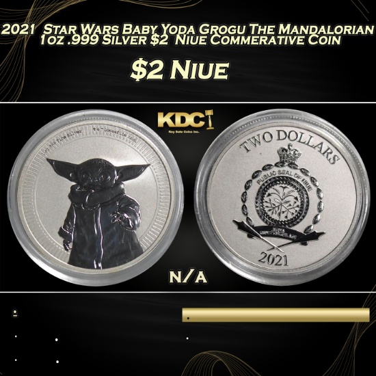 2021  Star Wars Baby Yoda Grogu The Mandalorian 1oz .999 Silver $2  Niue Commerative Coin Grades Ung