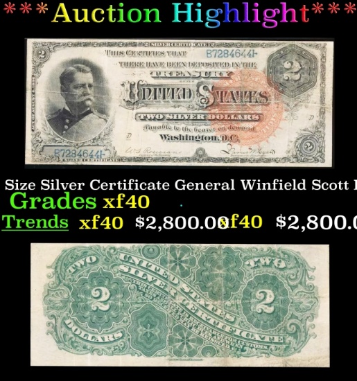 *Highlight* 1886 $2 Large Size Silver Certificate General Winfield Scott Hancock Grades xf FR-242 (f