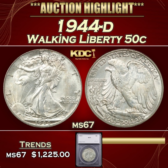 *Highlight* 1944-d Walking Liberty Half Dollar 50c ms67 SEGS (fc)
