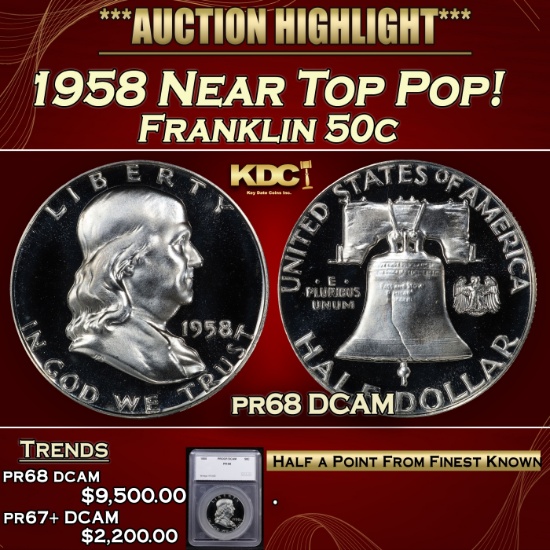 *Highlight* 1958 Proof Franklin Half Dollar Near Top Pop! 50c pr68 DCAM SEGS (fc)