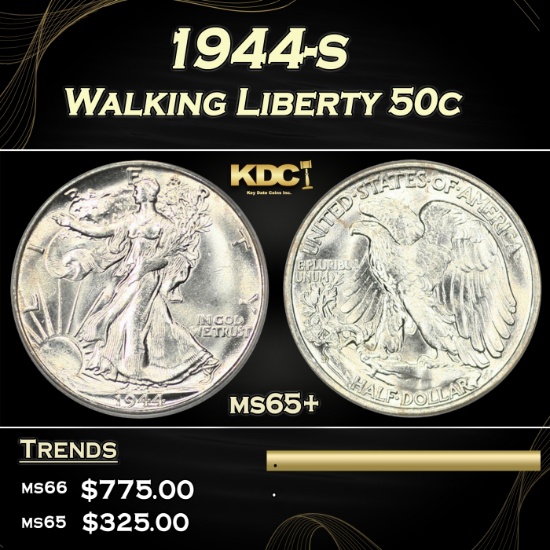1944-s Walking Liberty Half Dollar 50c Grades GEM+ Unc