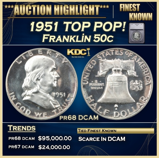 *Highlight* 1951 Proof Franklin Half Dollar TOP POP! 50c pr68 DCAM SEGS (fc)