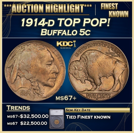 *Highlight* 1914-d Buffalo Nickel TOP POP!  5c ms67+ SEGS (fc)