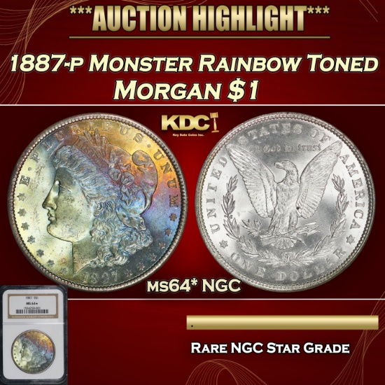*Highlight* NGC 1887-p Morgan Dollar Monster Rainbow Toned $1 ms64* NGC (fc)