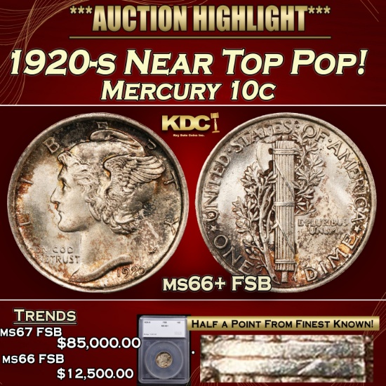*Highlight* 1920-s Mercury Dime Near Top Pop! 10c ms66+ FSB SEGS (fc)
