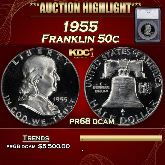 *Highlight* 1955 Proof Franklin Half Dollar 50c pr68 dcam SEGS (fc)