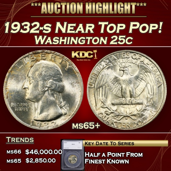 *Highlight* 1932-s Washington Quarter Near Top Pop! 25c ms65+ SEGS (fc)