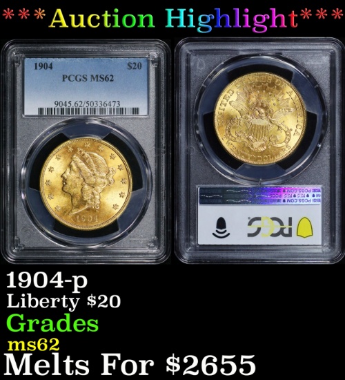 *Highlight* PCGS 1904-p Gold Liberty Double Eagle $20 ms62 PCGS (fc)