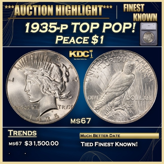 *Highlight* 1935-p Peace Dollar TOP POP! $1 ms67 SEGS (fc)
