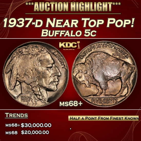 *Highlight* 1937-d Buffalo Nickel Near Top Pop! 5c ms68+ SEGS (fc)
