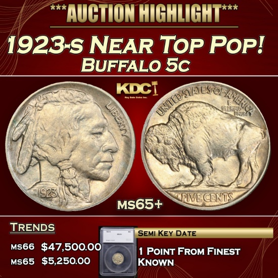 *Highlight* 1923-s Buffalo Nickel Near Top Pop! 5c ms65+ SEGS (fc)
