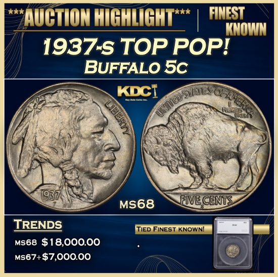 *Highlight* 1937-s Buffalo Nickel TOP POP! 5c ms68 SEGS (fc)