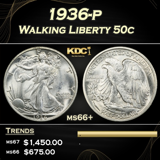 1936-p Walking Liberty Half Dollar 50c Grades GEM++ Unc